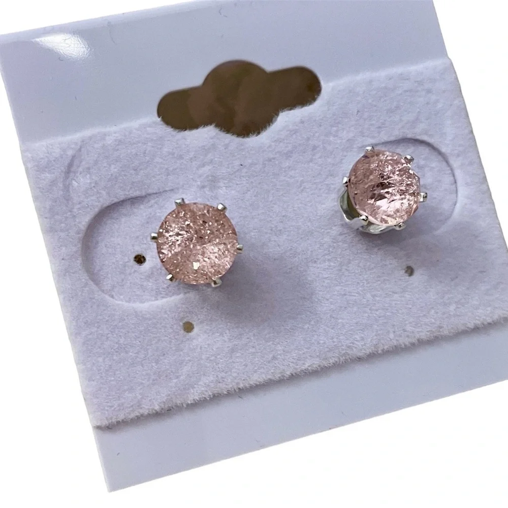 Light Rose Ice Pink Stud Earrings Made with Swarovski Crystals Silver Overlay